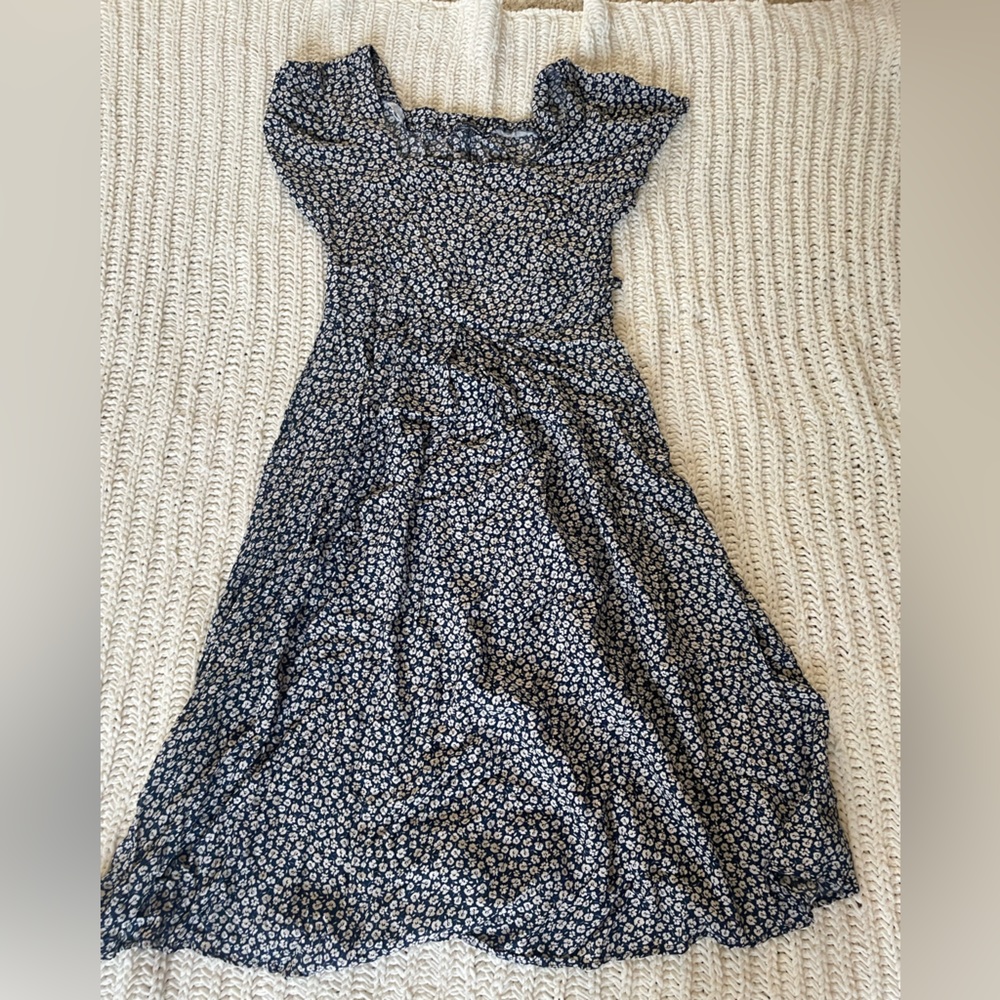 blue and white square neck dress from Zara